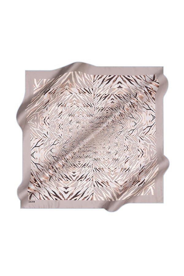Aker Sura İpek Eşarp Gri Geometrik Desen