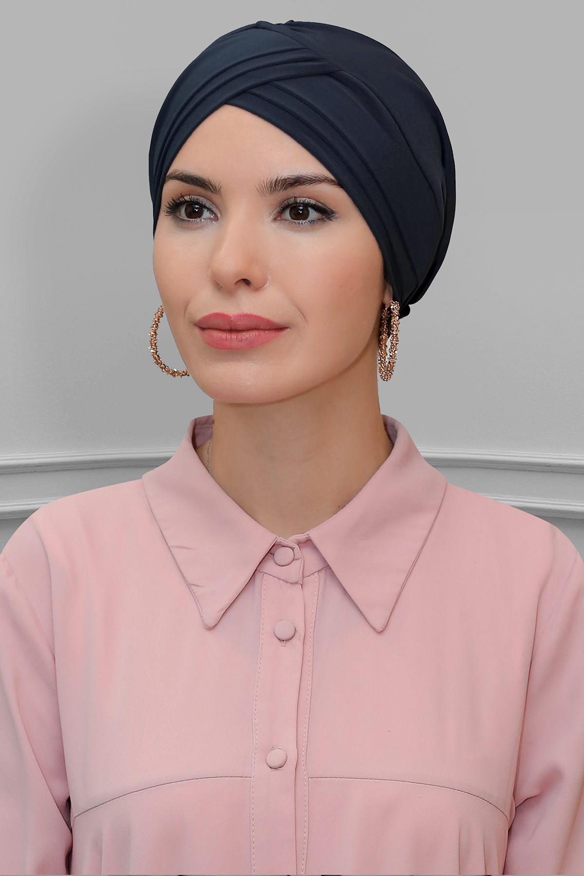 Antrasit Pratik Hazır Geçmeli Tesettür Bone Sandy Kumaş Üç Çapraz 1803_25