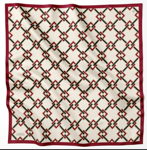 Armine Bordo Geometrik Desenli Tivil İpek Eşarp IST8940-31