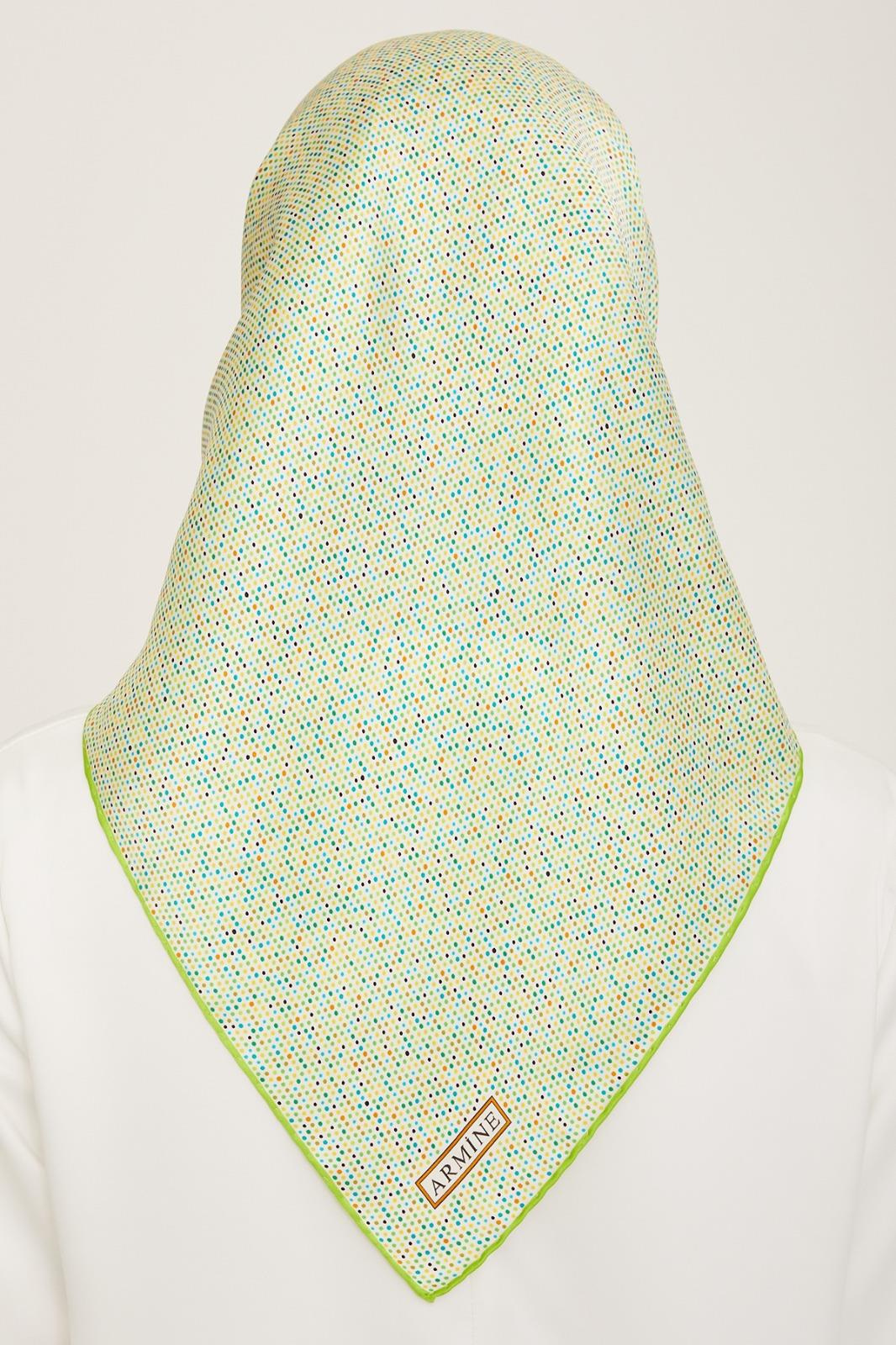 Fosfor Yeşil Puantiye Desenli Lüks İpek Tivil Eşarp 