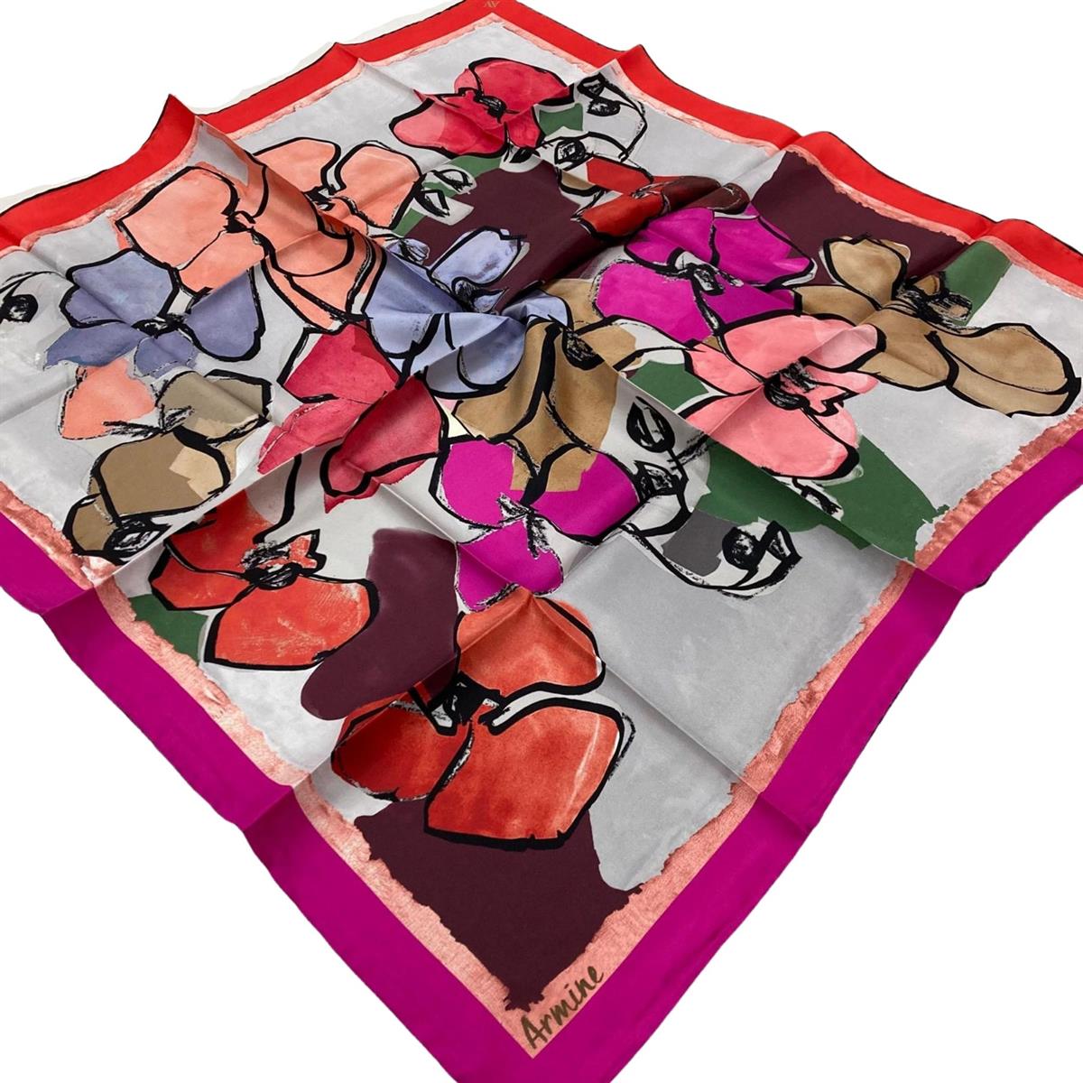 Armine Zarif Fuşya Tivil İpek Lüks Eşarp