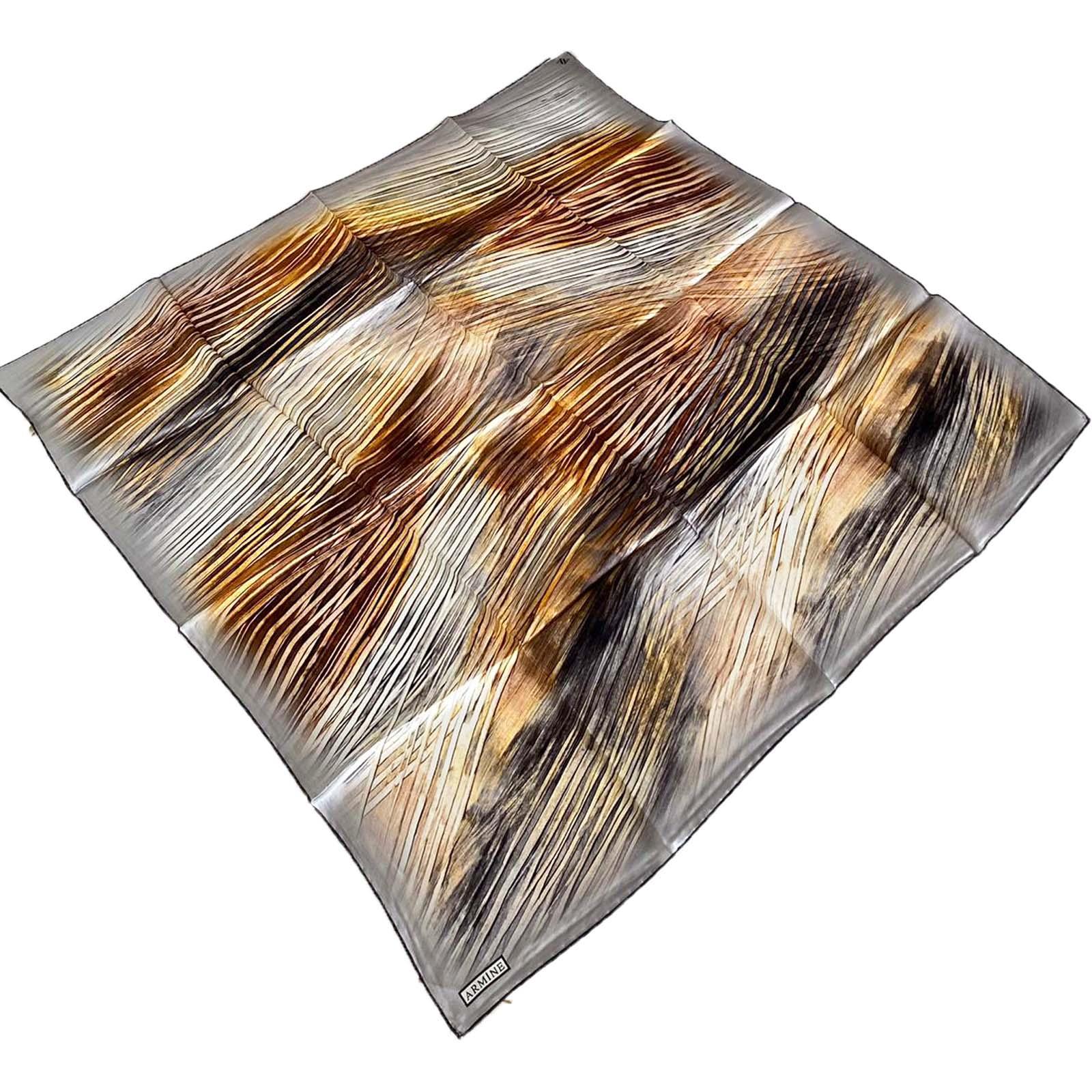 Armine Modern Gri Hardal Çizgili Desenli Sura İpek Eşarp Fashion Collection