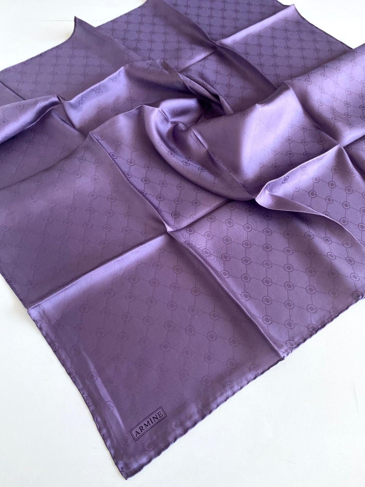 Armine Jakarlı İpek Eşarp 3368-245356 Mor Monogram Desen