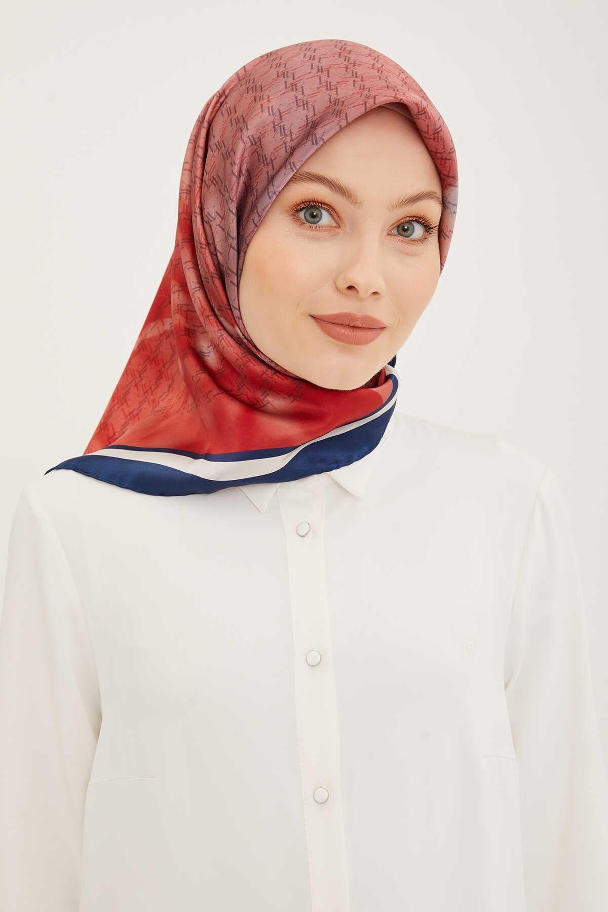 Armine Kırmızı Desenli Sura İpek Eşarp 8906-35