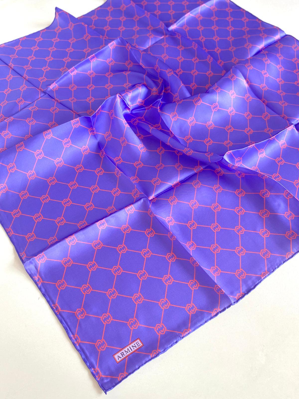 Armine Lila Monogram Desen Tivil İpek Eşarp 9178-07