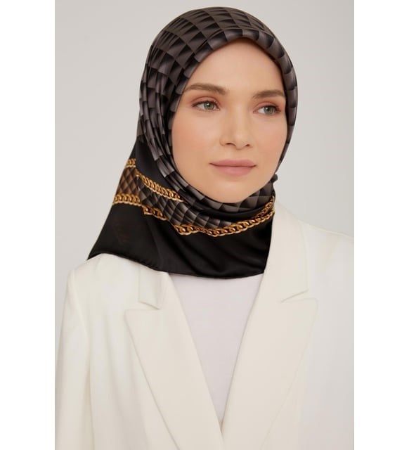Armine Nostalji Sura İpek 8834 - 32 Siyah -Gold Karışık Desen