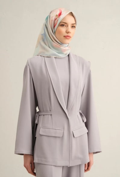 Armine Nostalji Sura İpek Eşarp IST 9305-80 Bebe Mavi Çiçek Desen