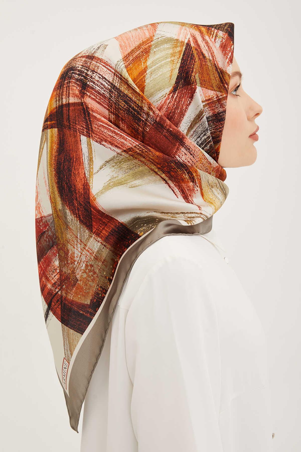 Pastel Yeşil Batik Desenli Lüks Tivil İpek Eşarp Elegance