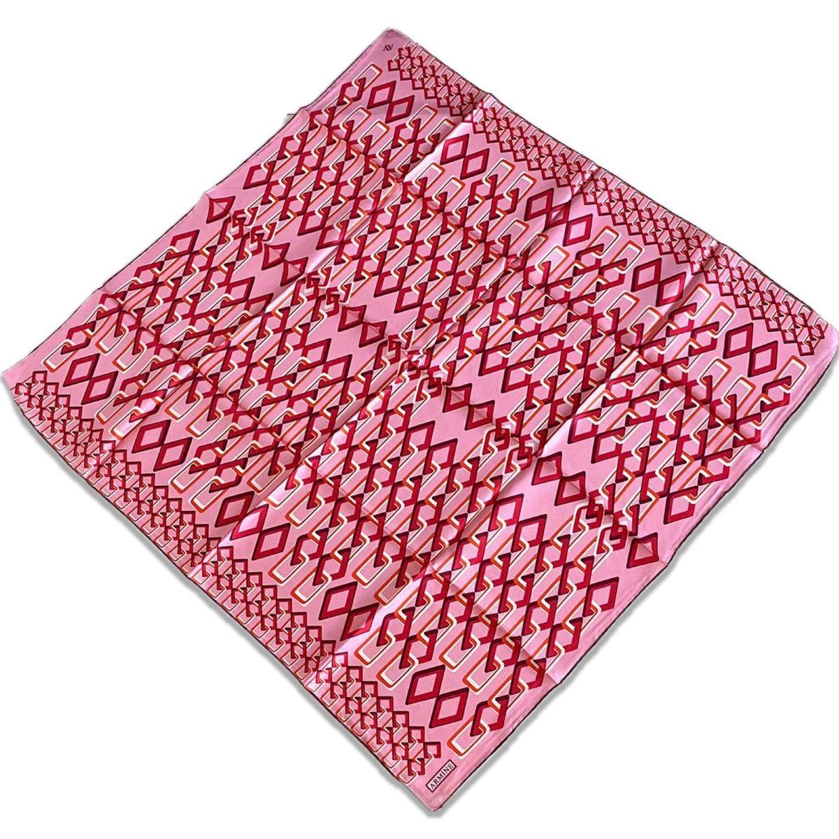 Armine Pink Geometric Pattern Satin Silk Scarf 9172-01