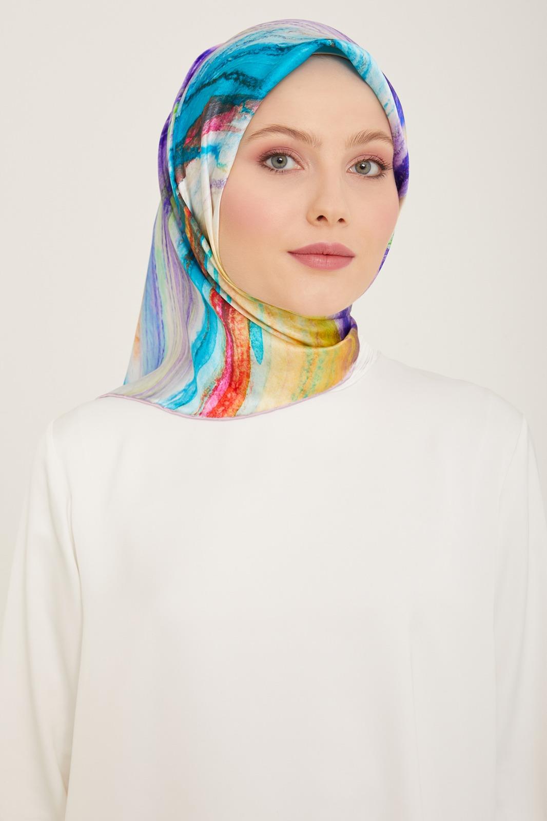 Armine Pembe Petrol Yeşil Batik Tivil İpek Eşarp
