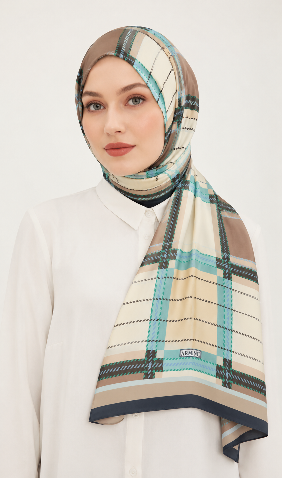 Armine Şal 58144 Ekru Ekose Desen