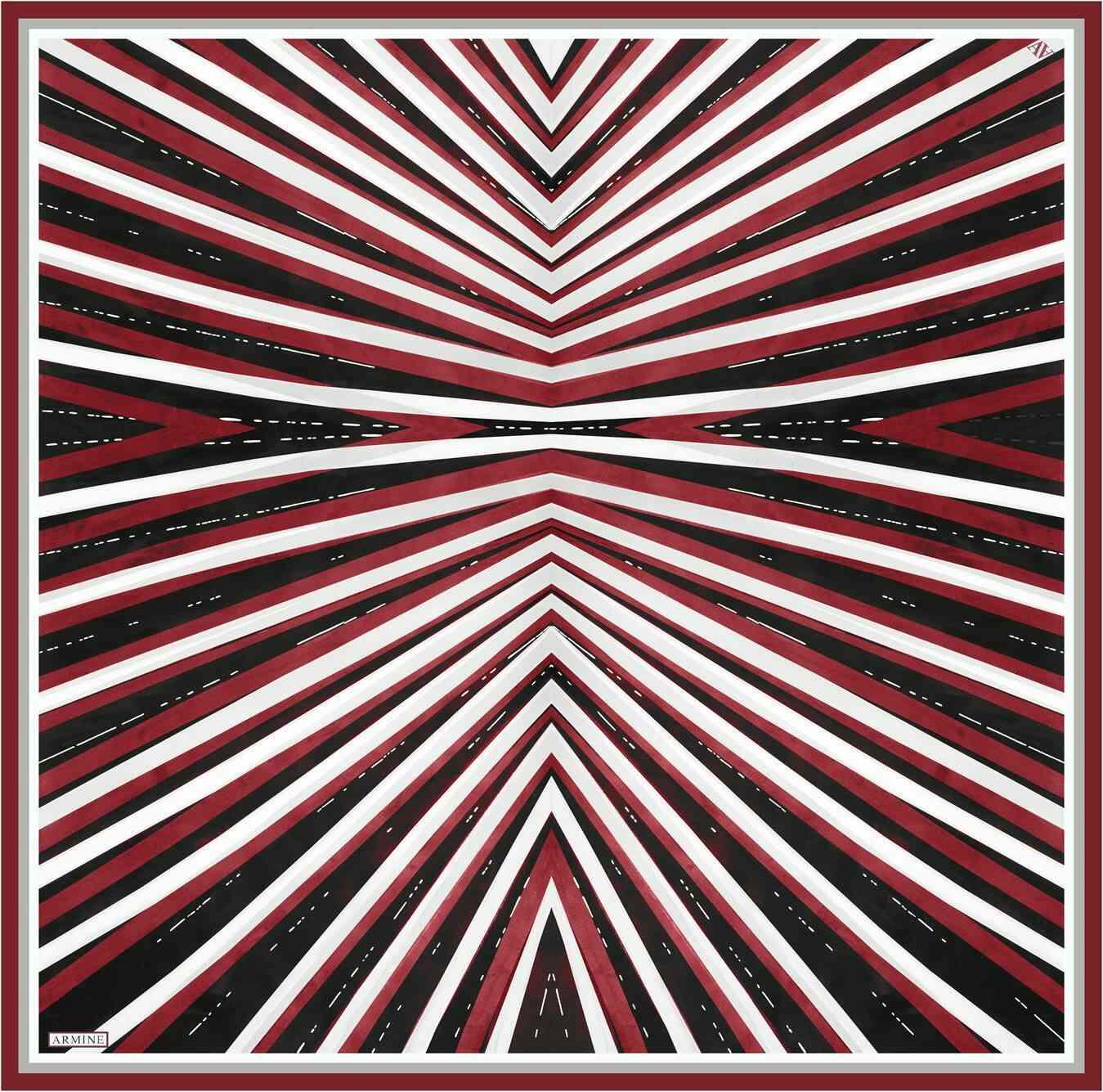 Siyah Kırmızı Geometrik Desenli Tivil İpek Şal Elegance