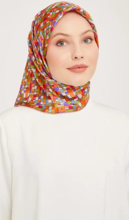 Armine Sura İpek Eşarp 9004-24 Turuncu Karışık Desen