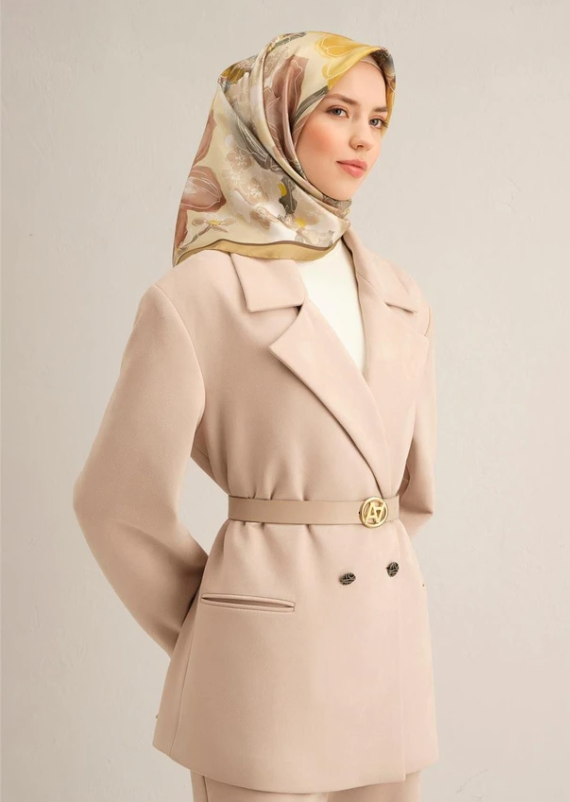 Armine Sura İpek Eşarp 9318-33 Yeşil Karışık Desen 
