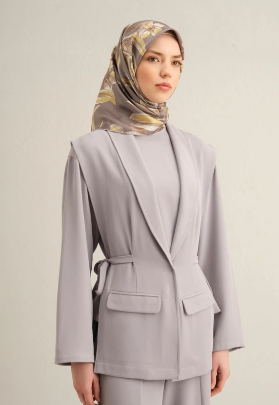 Armine Sura İpek Eşarp 9324-35 Gri Karışık Desen 