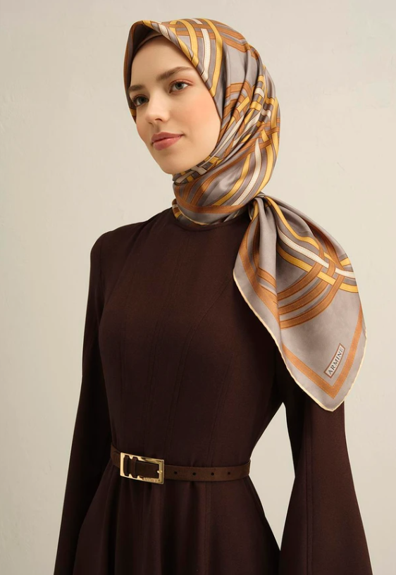 Armine Sura İpek Eşarp 9333-32 Gri Karışık Desen 