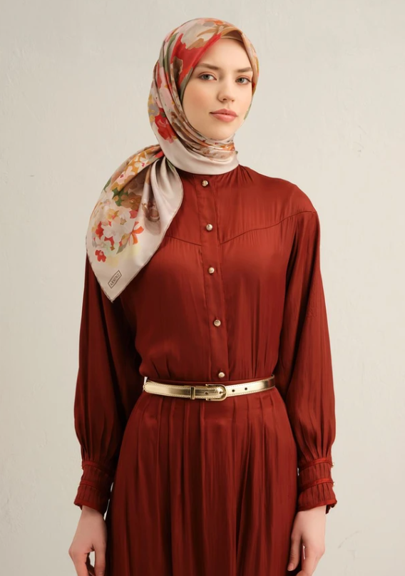Armine Sura İpek Eşarp 9334-10 Vizon Karışık Desen 