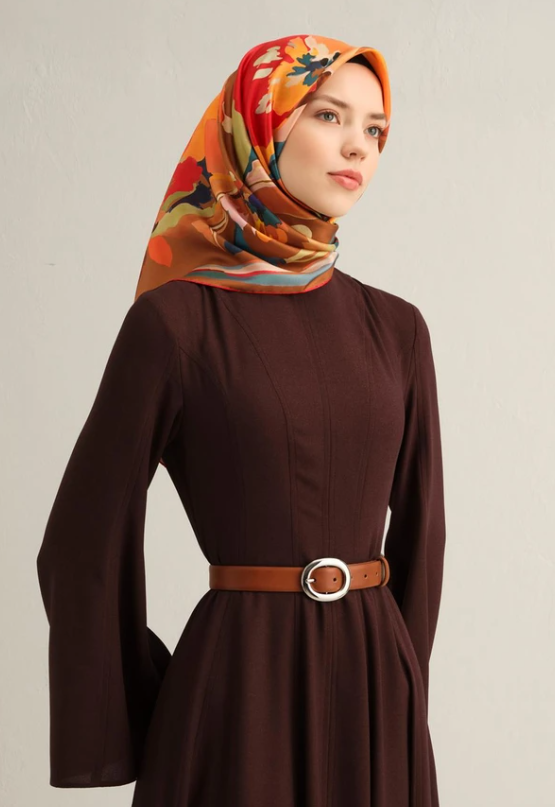 Armine Sura İpek Eşarp 9340-84 Kiremit Karışık Desen 