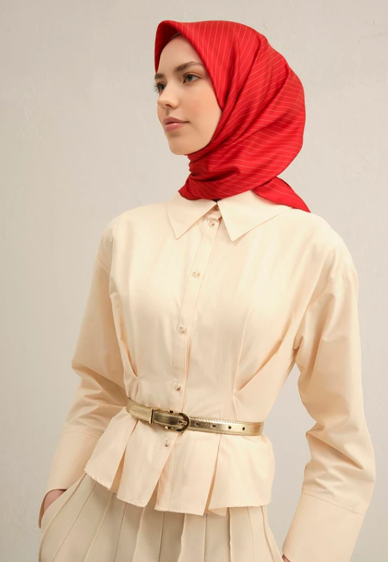 Armine Sura İpek Eşarp 9348-85 Kırmızı Karışık Desen 