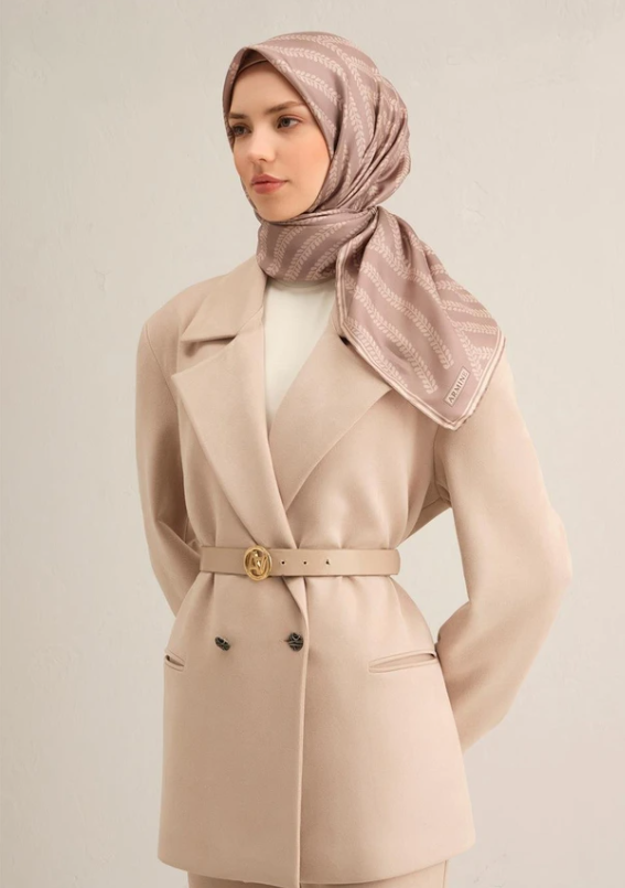 Armine Sura İpek Eşarp 9351-02 Vizon Karışık Desen 