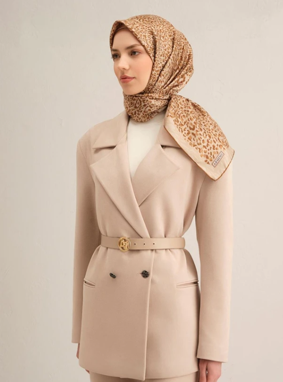 Armine Sura İpek Eşarp 9352-52 Vizon Karışık Desen 