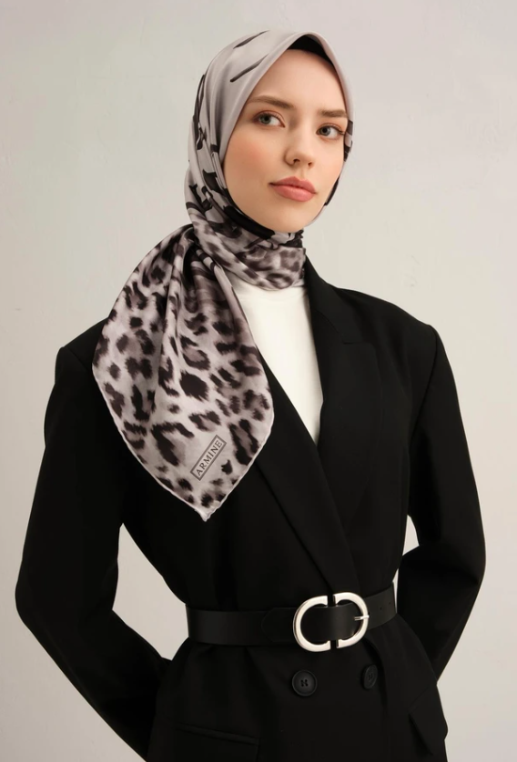 Armine Sura İpek Eşarp 9355-09 Gri Karışık Desen 