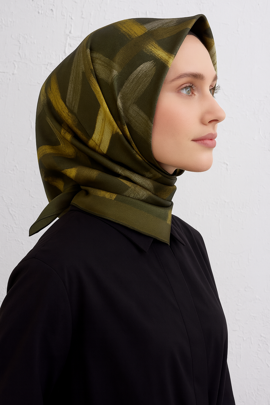 Armine Sura Saf İpek Eşarp 9413-04 Yeşil Karışık Desen