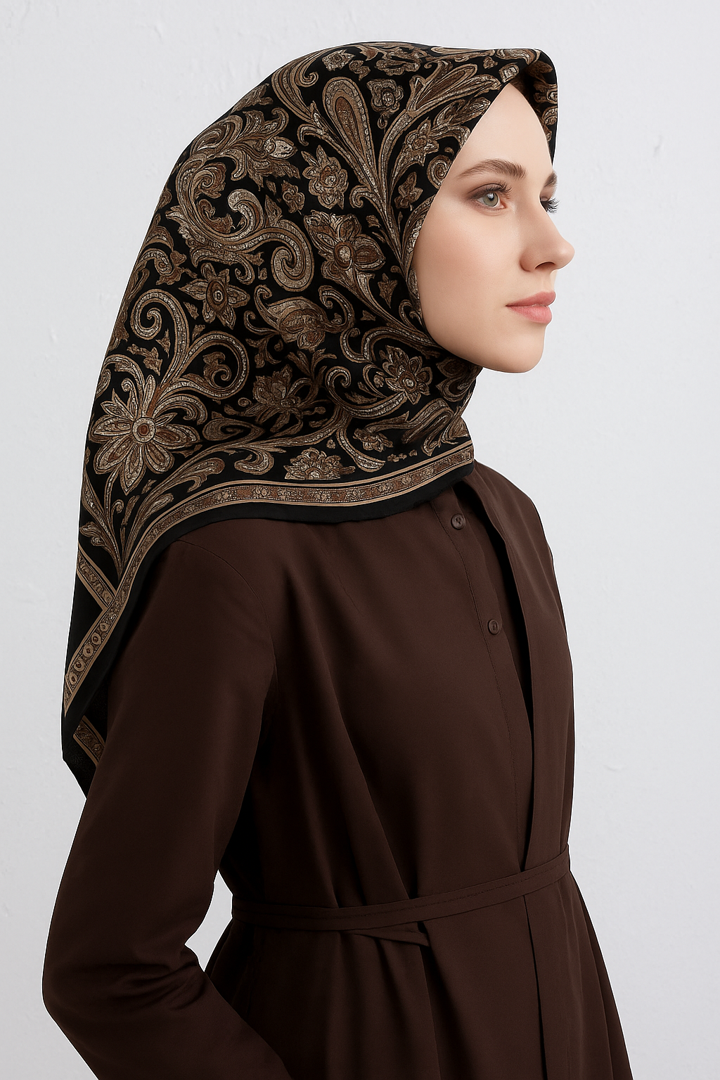 Armine Sura Saf İpek Eşarp 9421-02 Siyah Karışık Desen 