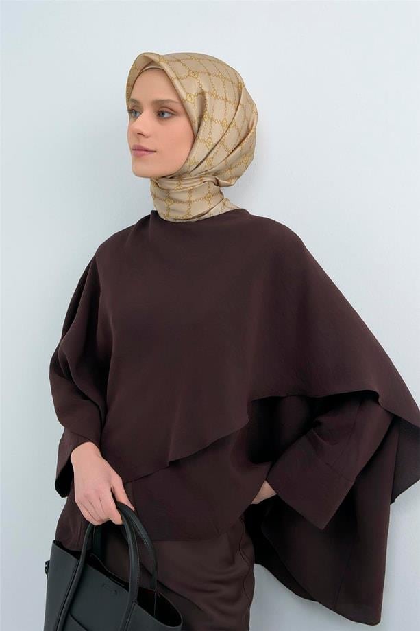 Armine Sura Saf İpek Eşarp 9530 - 03 Krem Gold Logo Desen