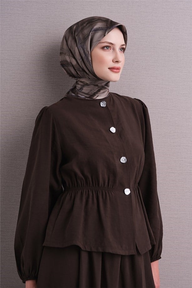 Armine Sura Saf İpek Eşarp 9602 54 Acı Kahve Vizon Bordo Soyut Desen 