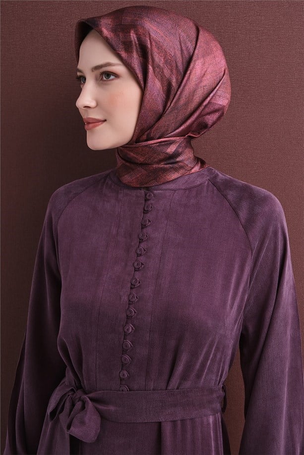Armine Sura Saf İpek Eşarp 9618 57 Gül Kurusu Batik Desen 