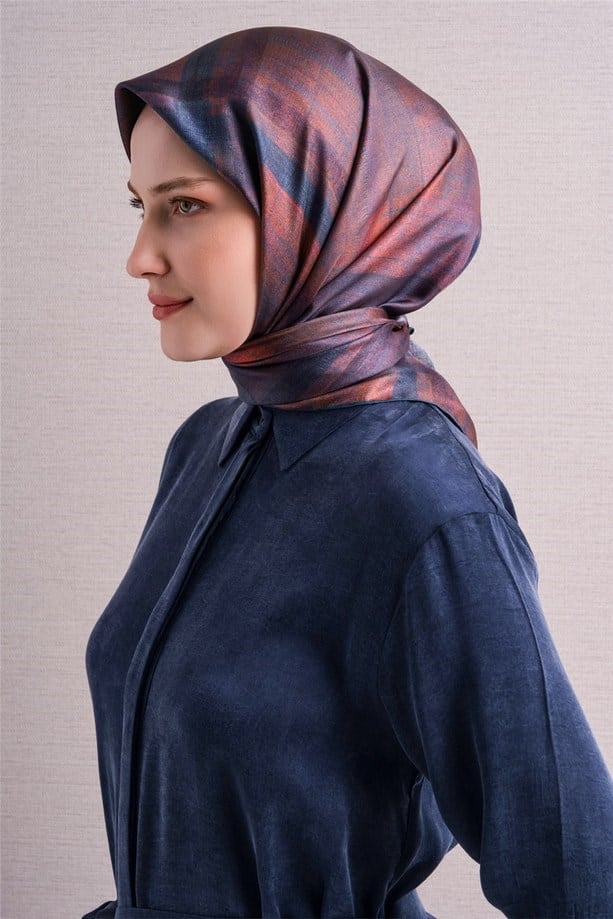 Armine Tivil Saf İpek Eşarp 9618 80 Lacivert Bordo Batik Desen 