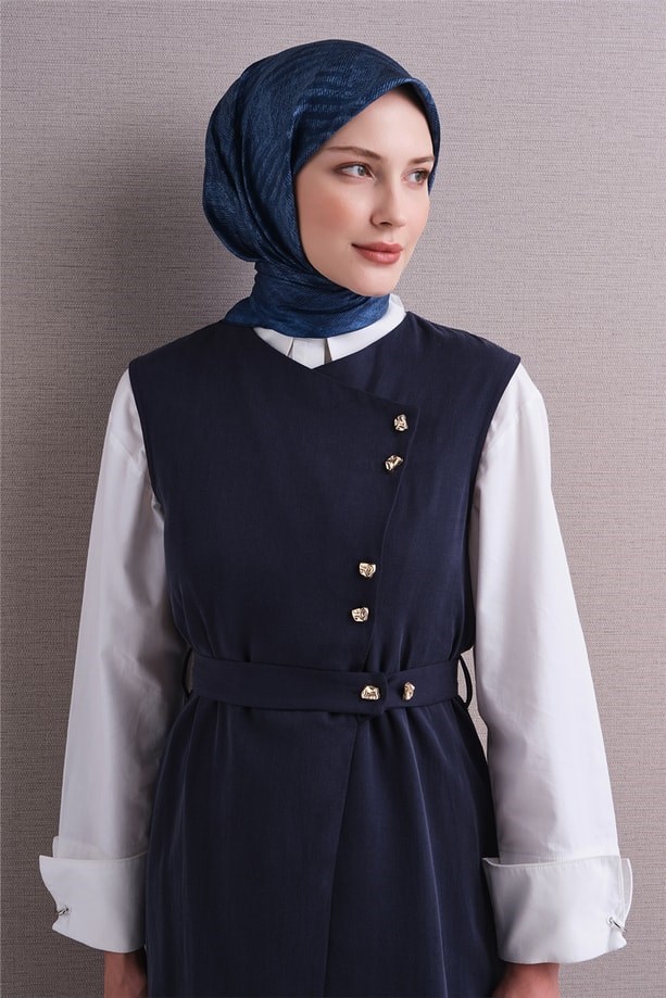 Armine Sura Saf İpek Eşarp 9628 80 Mavi Çizgi Desen 