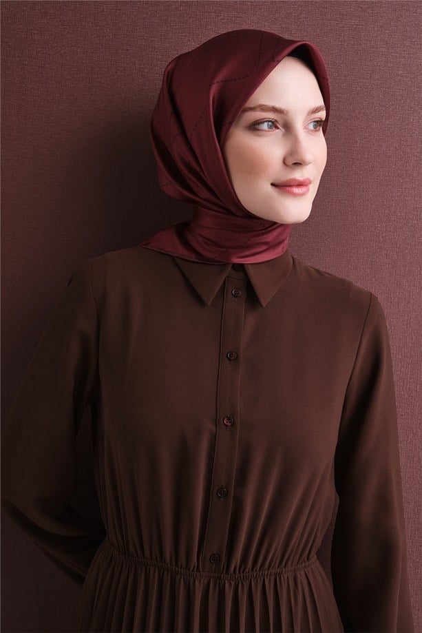 Armine Sura Saf İpek Eşarp 9642 37 Bordo Çizgi Desen 
