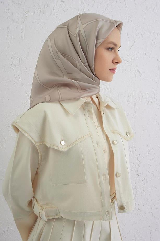 Armine Sura Saf İpek Eşarp IST 9441 - 07 Vizon  Karışık  Desen