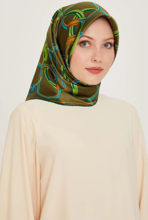 Armine Tivil İpek Eşarp 9203-04 Yeşil Karışık Desen 