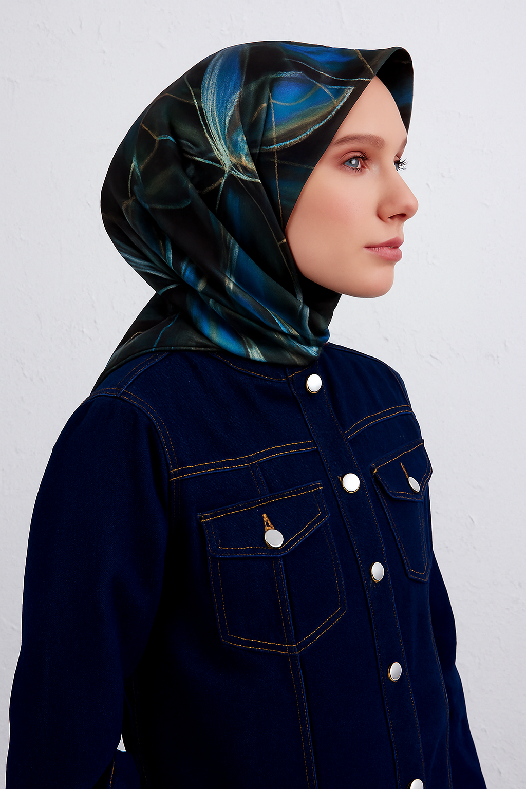 Armine Tivil Saf İpek Eşarp 9406-35 Yeşil Karışık Desen