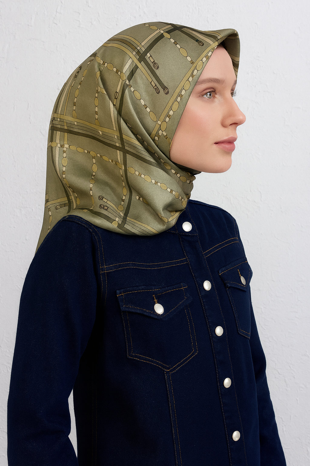 Armine Tivil Saf İpek Eşarp 9407-32 Yeşil Karışık Desen