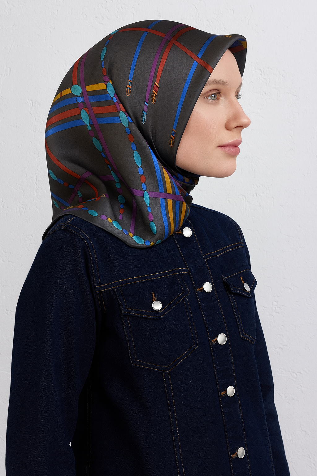 Armine Tivil Saf İpek Eşarp 9407-54 Füme Karışık Desen