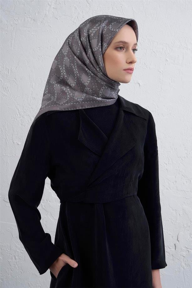 Armine Tivil Saf İpek Eşarp 9410-88 Gri Karışık Desen
