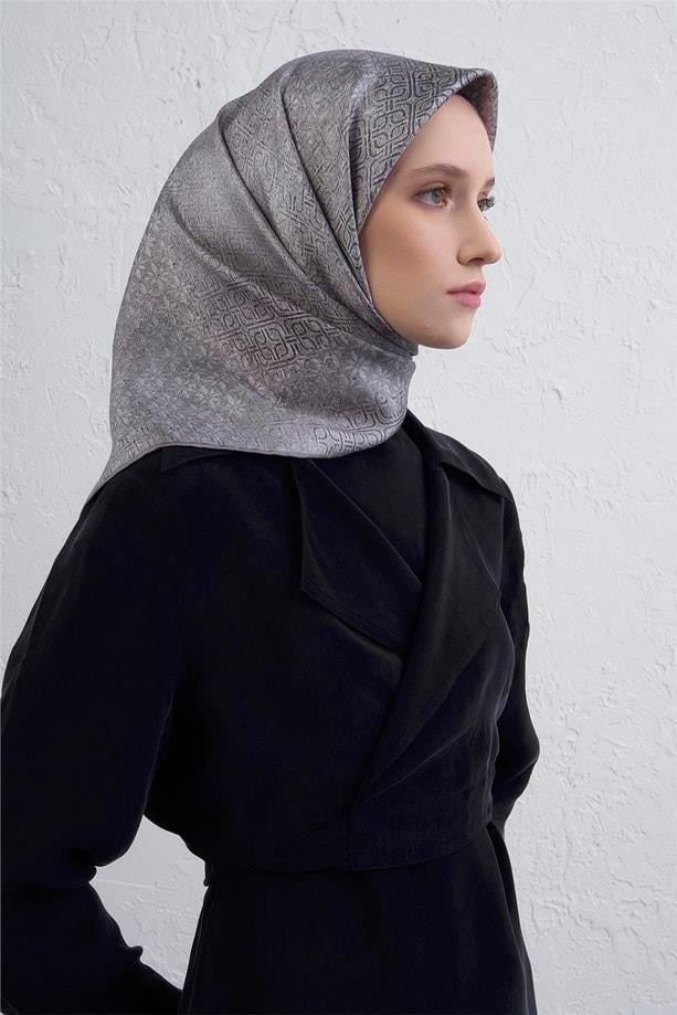 Armine Tivil Saf İpek Eşarp 9437 - 13 Gri Karışık Desen