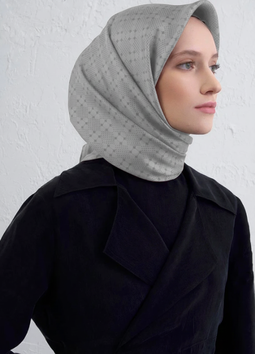 Armine Tivil Saf İpek Eşarp 9440 - 57 Gümüş - Füme Geometrik Desen