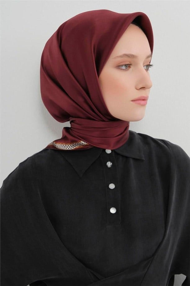 Armine Tivil Saf İpek Eşarp 9444 - 32 Bordo  Klasik Desen