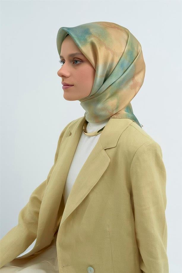 Armine Tivil Saf İpek Eşarp 9501 - 82 Açık Yeşil Armürlü Desen