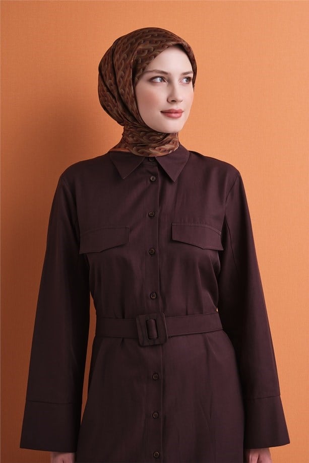 Armine Tivil Saf İpek Eşarp 9604 51 Taba Çizgi Desen 