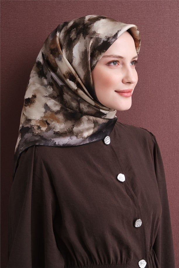 Armine Tivil Saf İpek Eşarp 9613 84 Antrasit Çiçek Desen 