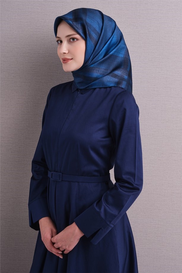 Armine Tivil Saf İpek Eşarp 9618 82 Saks Mavisi Batik Desen 