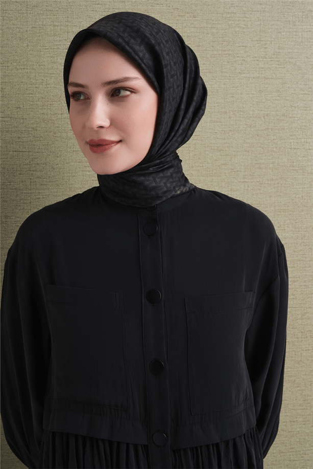 Armine Tivil Saf İpek Eşarp 9622 81 Siyah Geometrik Desen 