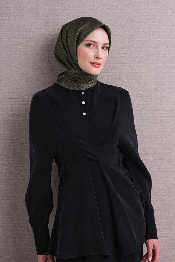 Armine Tivil Saf İpek Eşarp 9625 83 Yeşil Slogan Desen 