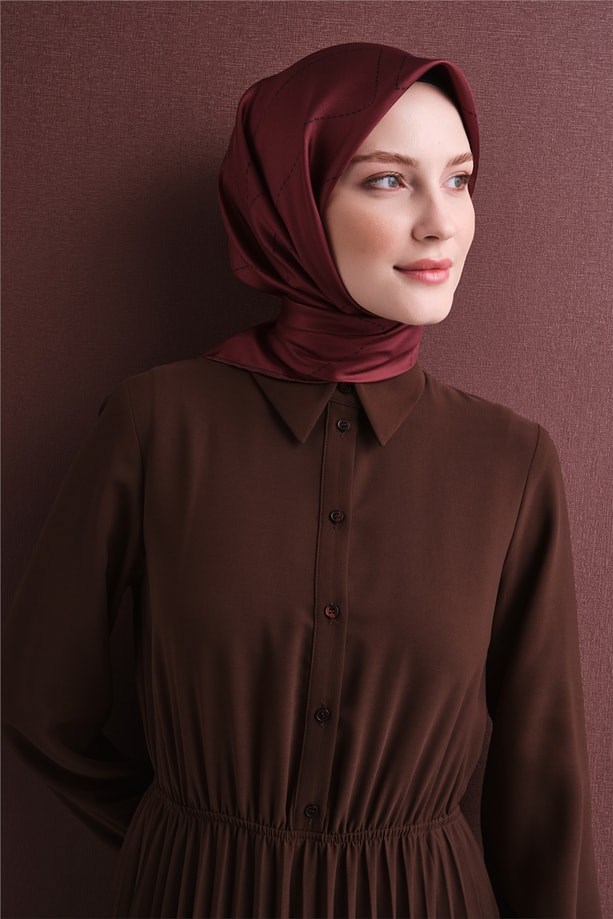 Armine Tivil Saf İpek Eşarp 9642 37 Bordo Çizgi Desen 